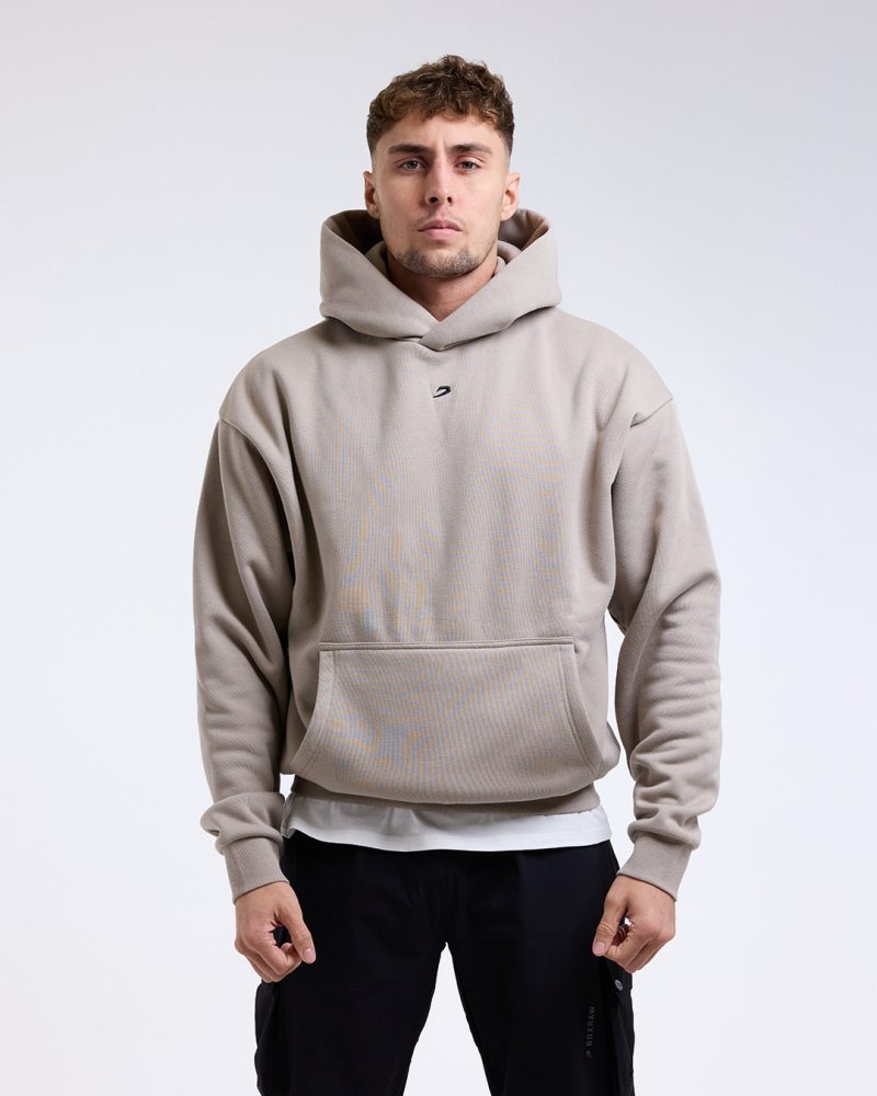 BOXRAW Mens Oversized Strike Hoodie Stone 1