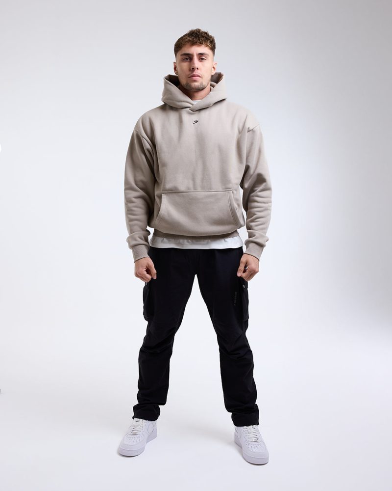 BOXRAW Mens Oversized Strike Hoodie Stone 2